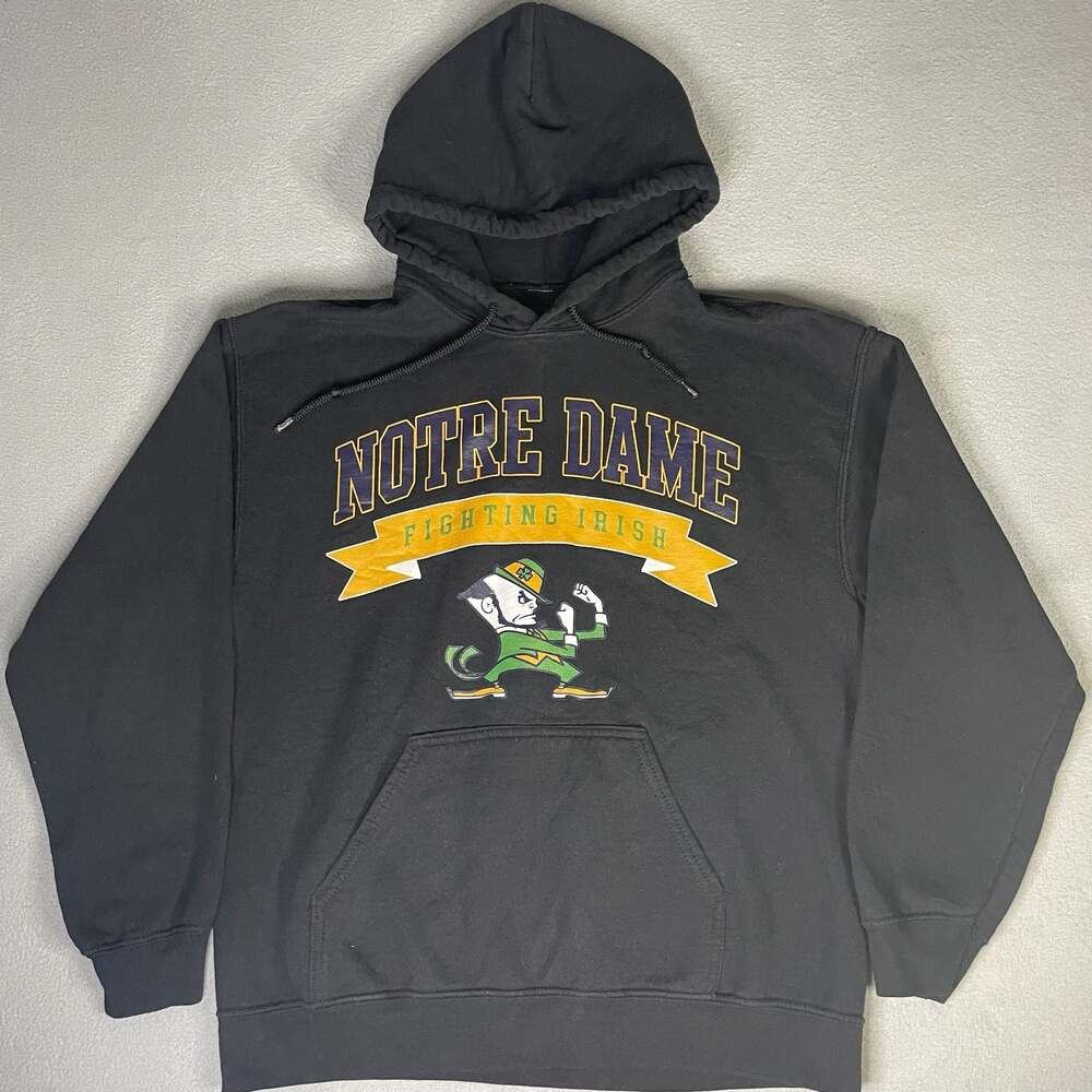 Vintage Notre Dame Fighting Irish Black Mens Hoodie Pullover size large NO TAG